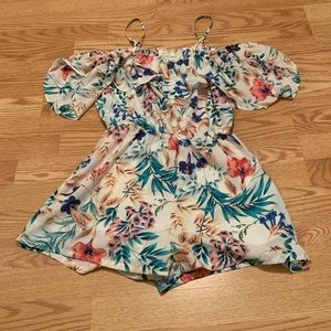 White and multi colored floral Romper